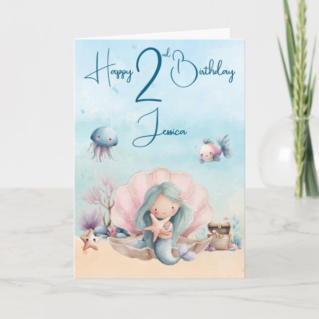 Tarjeta Mermaid 2nd Birthday Folded Greeting Card (Anverso)