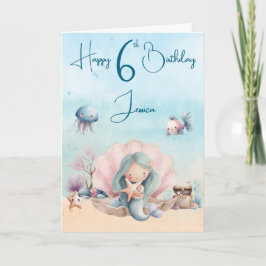 Tarjeta Mermaid 6th Birthday Folded Greeting Card