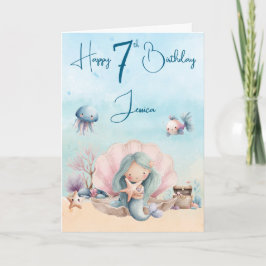 Tarjeta Mermaid 7th Birthday Folded Greeting Card