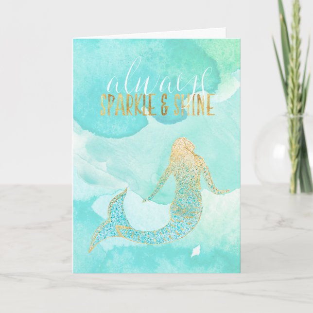 Tarjeta Mermaid Aqua Gold Sparkle (Anverso)