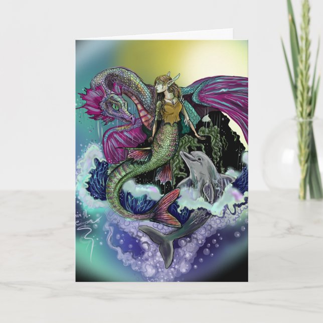 Tarjeta Mermaid&Dolphin~tarjeta de saludo (Anverso)