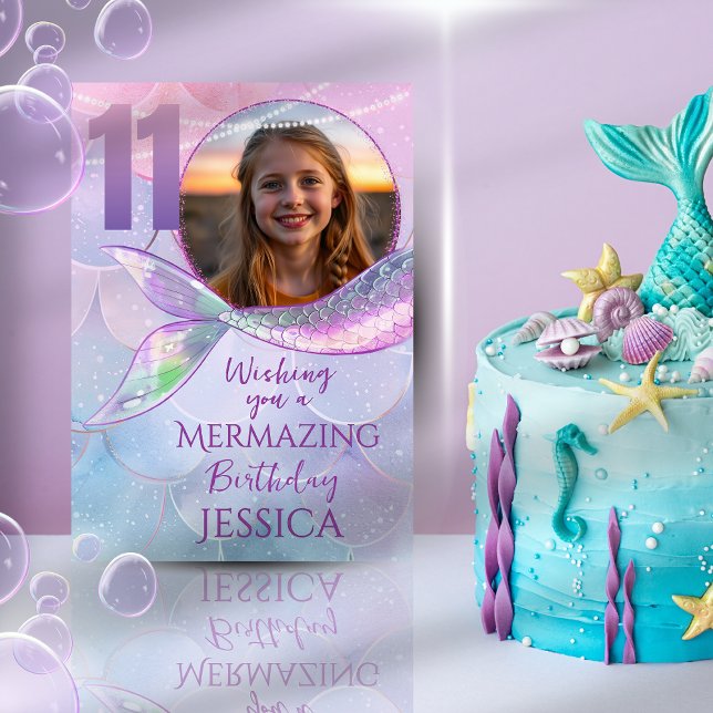 Tarjeta Mermaid One Photo 11th Birthday Card (Subido por el creador)