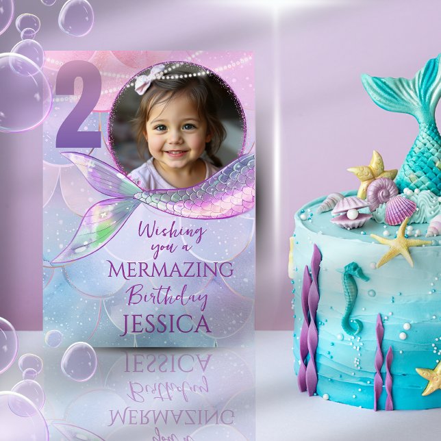 Tarjeta Mermaid One Photo 2nd Birthday Card (Subido por el creador)