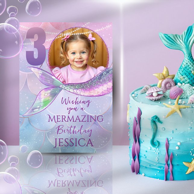 Tarjeta Mermaid One Photo 3rd Birthday Card (Subido por el creador)