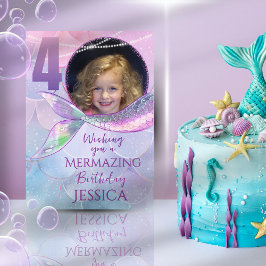 Tarjeta Mermaid One Photo 4th Birthday Card
