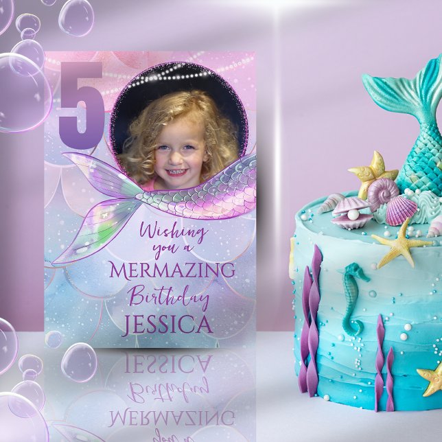 Tarjeta Mermaid One Photo 5th Birthday Card (Subido por el creador)