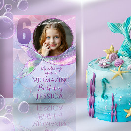 Tarjeta Mermaid One Photo 6th Birthday Card