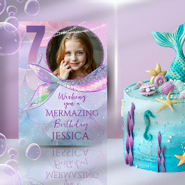 Tarjeta Mermaid One Photo 7th Birthday Card