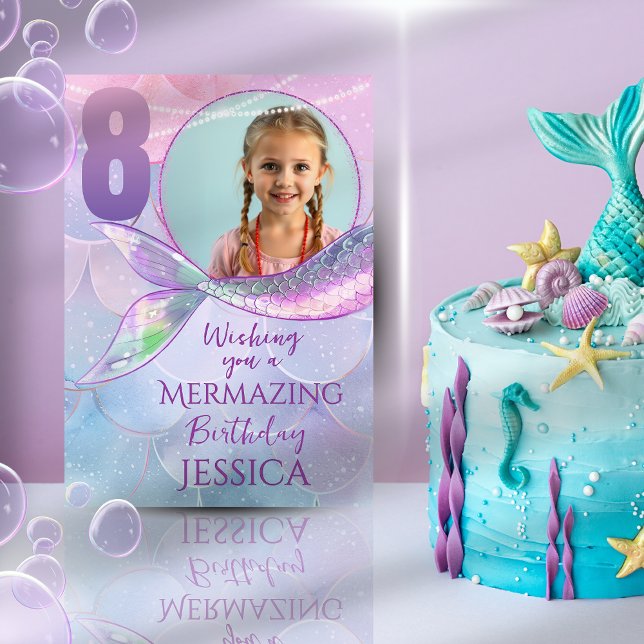 Tarjeta Mermaid One Photo 8th Birthday Card (Subido por el creador)