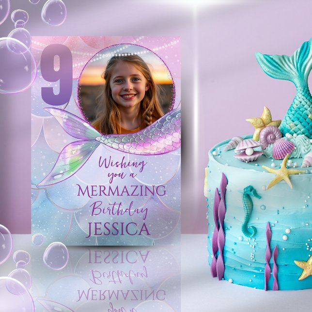 Tarjeta Mermaid One Photo 9th Birthday Card (Subido por el creador)