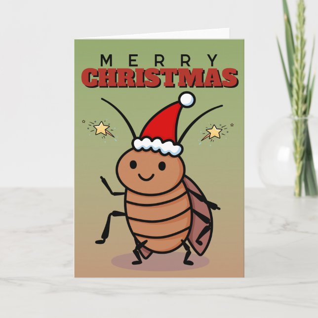 Tarjeta Merr Navidades Cockroach Usando Un Sombrero (Anverso)