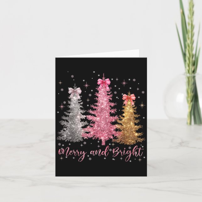 Tarjeta Merry And Bright Santa Christmas Tree Lights Pajam (Anverso)