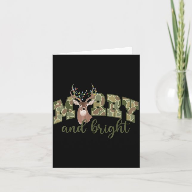 Tarjeta Merry And Christmas Bright Camouflage Reindeer Xma (Anverso)