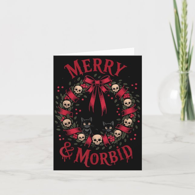 Tarjeta Merry And Morbid Christmas Funny Cute Cats Goth Cr (Anverso)