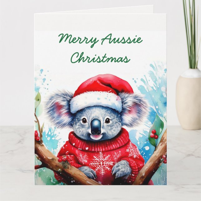 Tarjeta Merry Aussie Navidades Koala (Anverso)