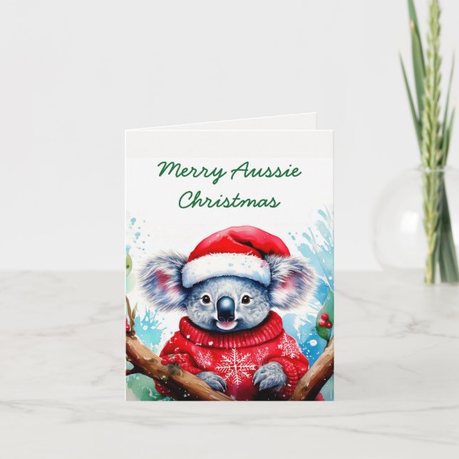 Tarjeta Merry Aussie Navidades Koala (Anverso)