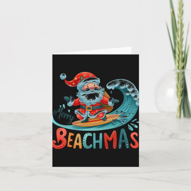 Tarjeta Merry Beachmas Santa Surfing Retro Design T Shirt  (Anverso)
