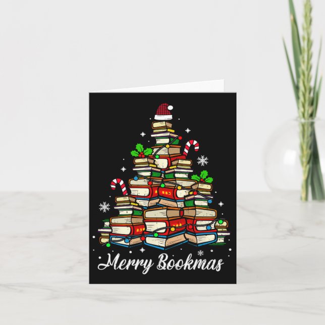 Tarjeta Merry Bookmas Boys Christmas Tree Book Lover Sant (Anverso)