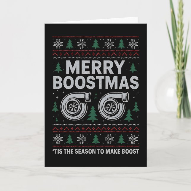 Tarjeta Merry Boostmas Turbo Christmas Sweater Car Racing (Anverso)