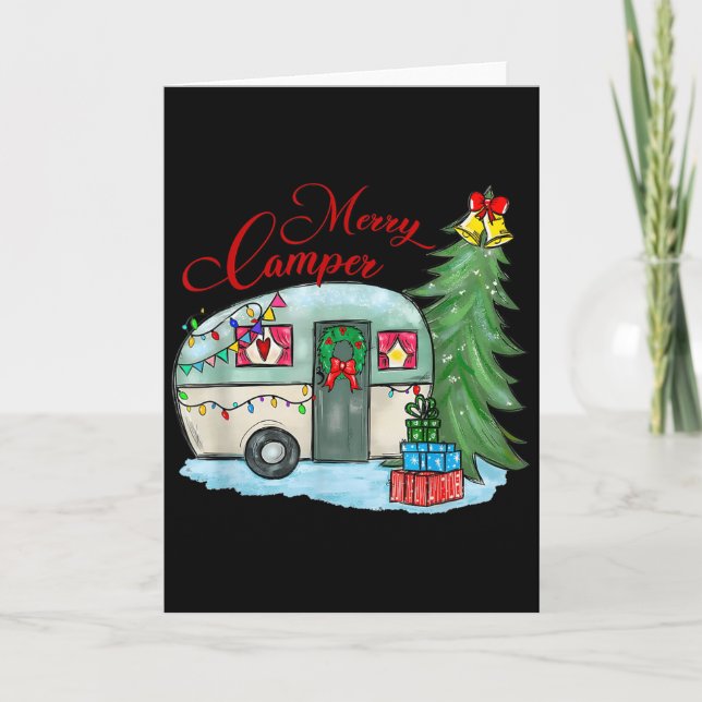 Tarjeta Merry Camper Christmas Santa Camper Camng Truck Xm (Anverso)