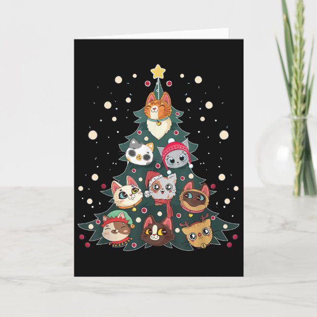 Tarjeta Merry Catmas Funny Christmas Tree, Cats Xmas Meow  (Anverso)