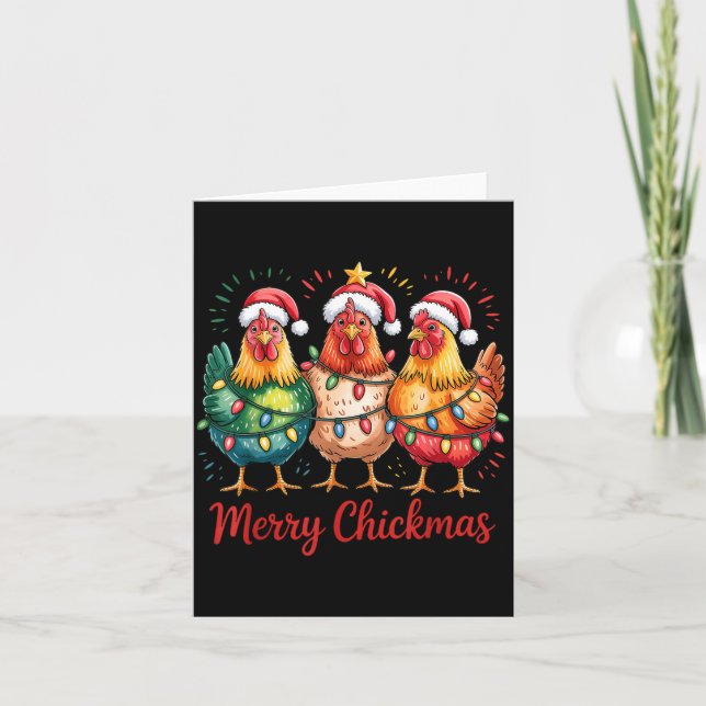 Tarjeta Merry Chickmas Christmas Chicken Santa Hat Chicken (Anverso)