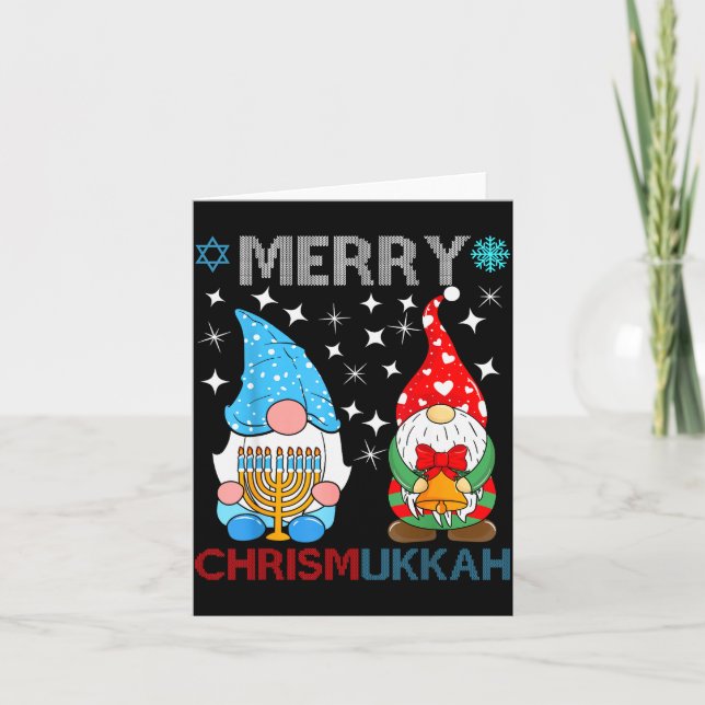 Tarjeta Merry Chrismukkah Funny Gnomes Christmas And Hanuk (Anverso)