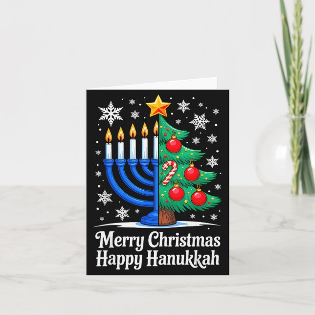 Tarjeta Merry Chrismukkah Happy Christmas Hanukkah Matchin (Anverso)