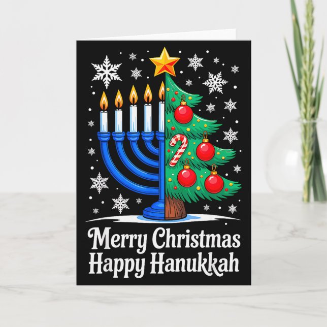 Tarjeta Merry Chrismukkah Happy Christmas Hanukkah Matchin (Anverso)