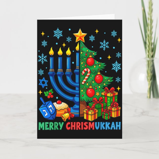 Tarjeta Merry Chrismukkah Happy Christmas Hanukkah Pajama  (Anverso)