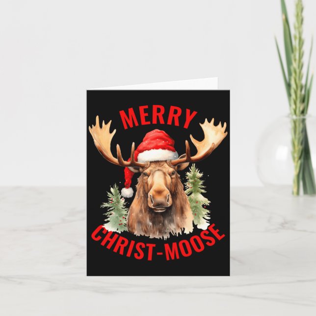 Tarjeta Merry Christ Moose Funny Christmas Moose  (Anverso)