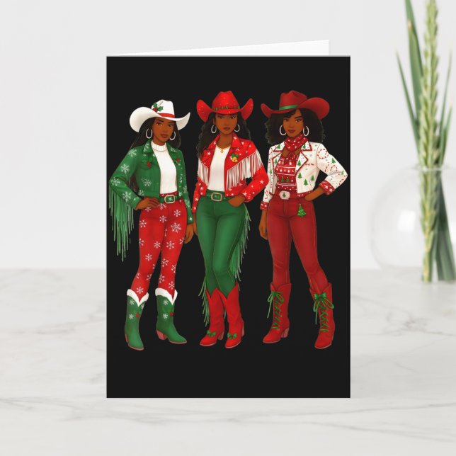 Tarjeta Merry Christmas African American Afro Cowgirl West (Anverso)