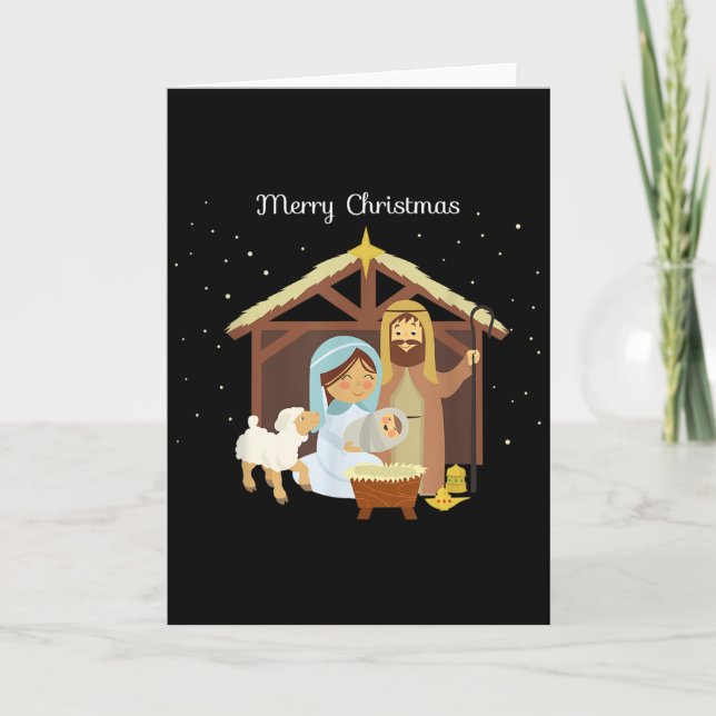 Tarjeta Merry Christmas &amp; Nativity Scene Christian Fai (Anverso)