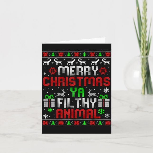 Tarjeta Merry Christmas Animal Filthy Ya Xmas Family Pajam (Anverso)