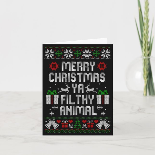 Tarjeta Merry Christmas Animal Filthy Ya Xmas Pajama Long  (Anverso)