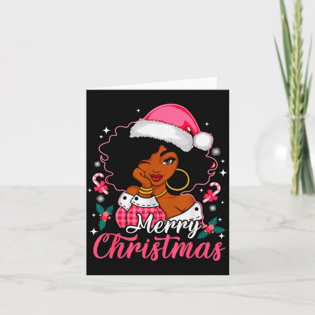 Tarjeta Merry Christmas Black Afro African American Girl S (Anverso)
