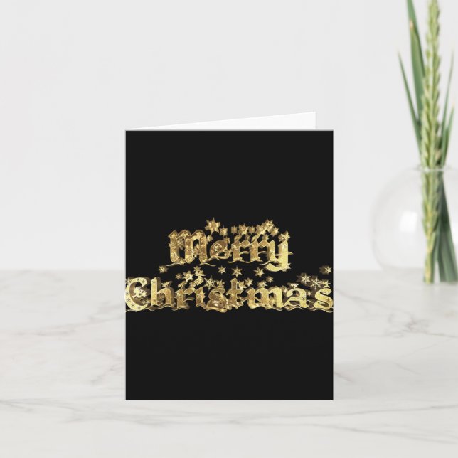Tarjeta Merry Christmas Black And Gold Stars Tygraphy T Sh (Anverso)