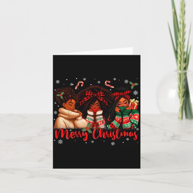 Tarjeta Merry Christmas Black Queen Girl African Santa Mel (Anverso)
