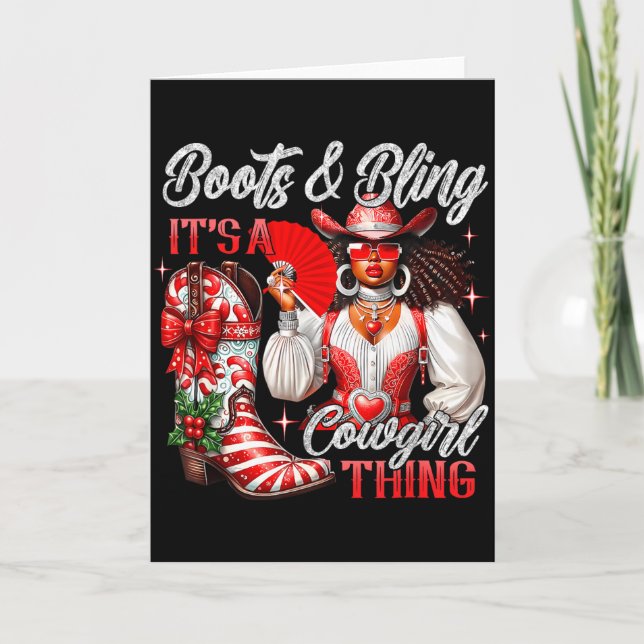 Tarjeta Merry Christmas Boots &amp; Bling Its A Cowgirl Th (Anverso)