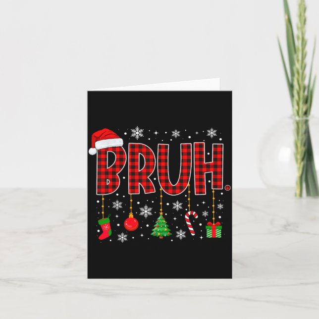 Tarjeta Merry Christmas Bruh Buffalo Plaid Retro Xmas Men  (Anverso)