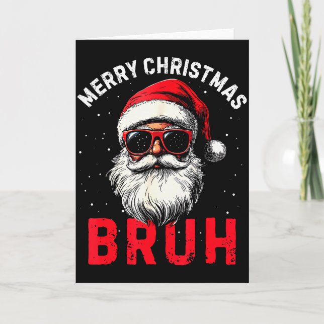 Tarjeta Merry Christmas Bruh Funny Santa Claus Retro Men W (Anverso)