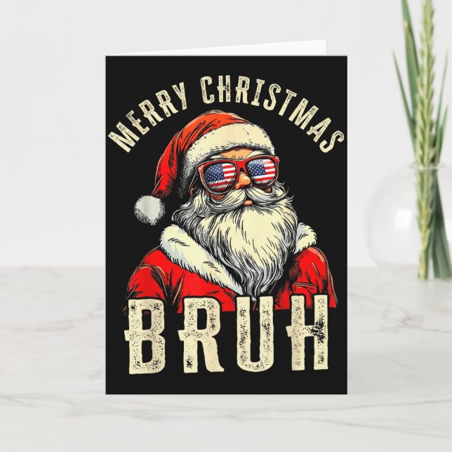 Tarjeta Merry Christmas Bruh Funny Santa Claus Retro Men W (Anverso)