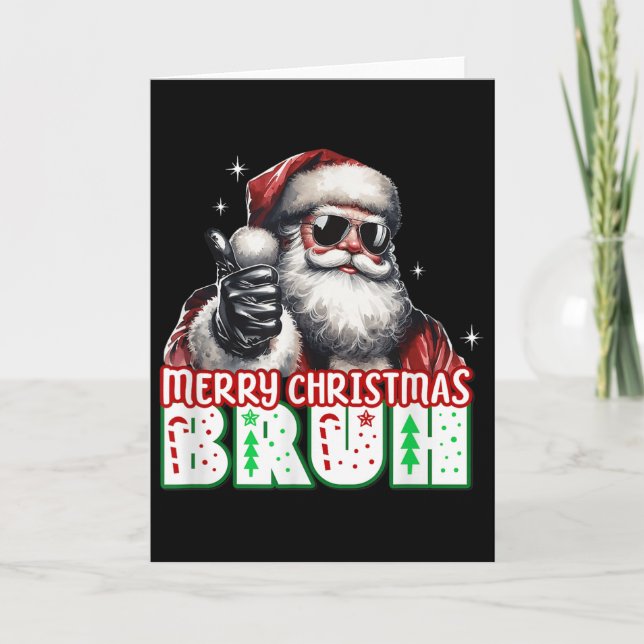 Tarjeta Merry Christmas Bruh Thumbs Up Chill Santa Claus F (Anverso)