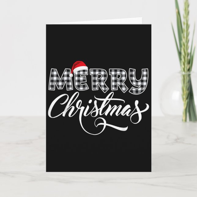 Tarjeta Merry Christmas Buffalo Black And White Plaid For  (Anverso)