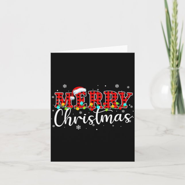 Tarjeta Merry Christmas Buffalo Plaid Red Santa Family Xma (Anverso)