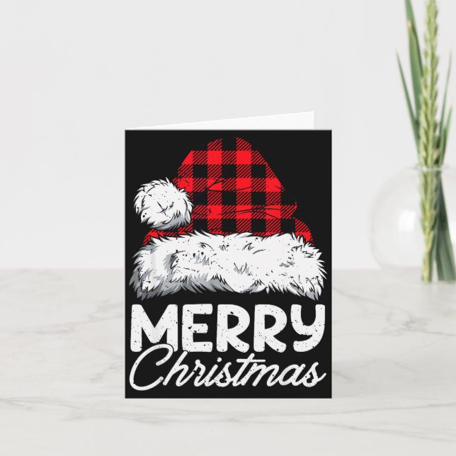 Tarjeta Merry Christmas Buffalo Plaid Red Santa Hat Xmas P (Anverso)