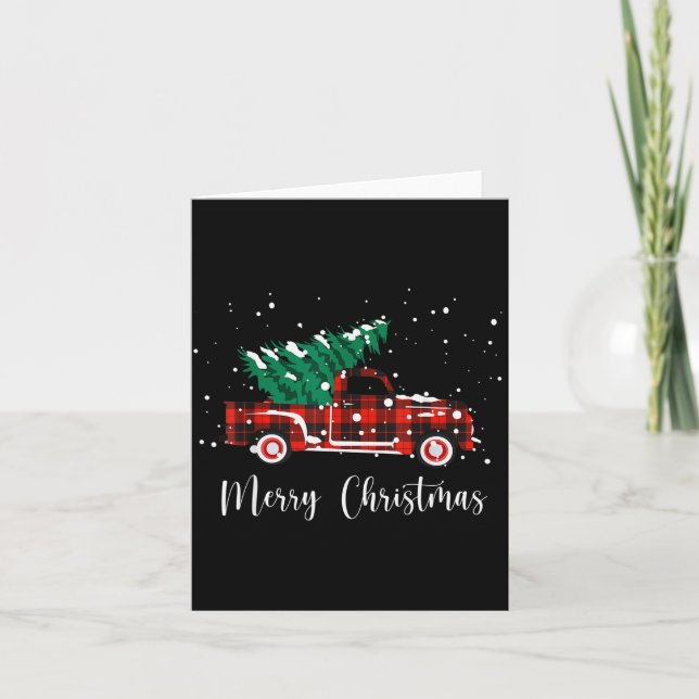 Tarjeta Merry Christmas Buffalo Truck Tree Red Plaid  (Anverso)