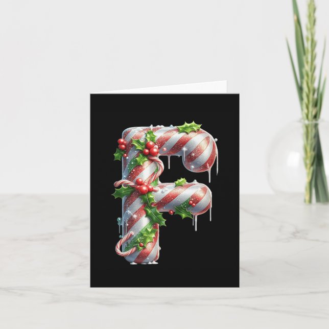 Tarjeta Merry Christmas Candy Cane Letter F Premium  (Anverso)
