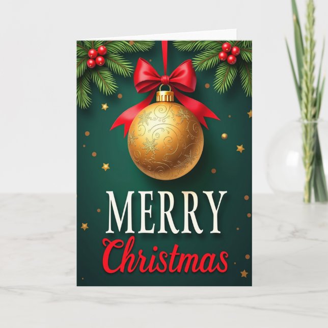 Tarjeta Merry Christmas Card With Gold Ornament (Anverso)