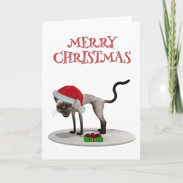 Tarjeta Merry Christmas. Cat with Santa hat (Anverso)